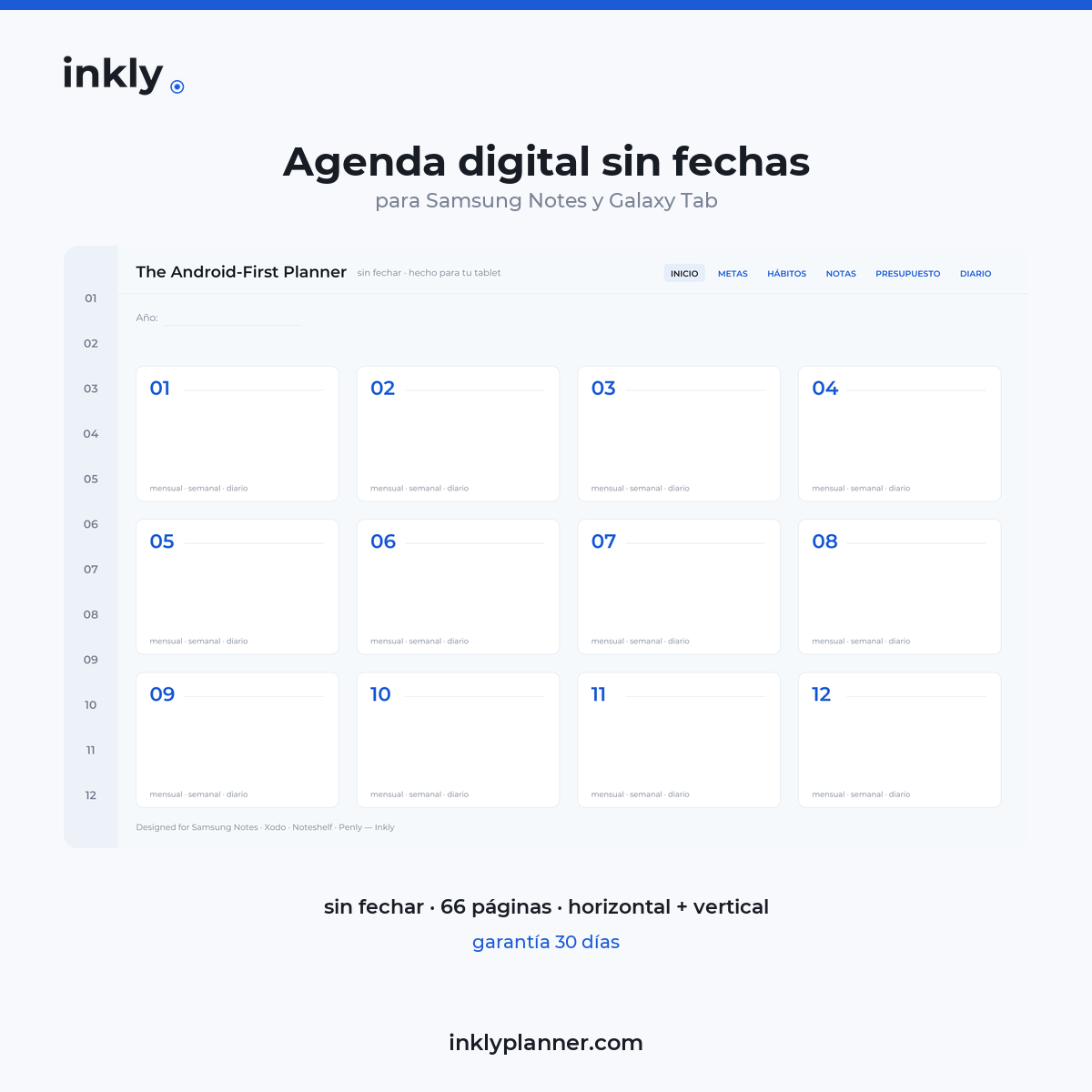 Agenda digital sin fechas en español para Samsung Notes y Galaxy Tab